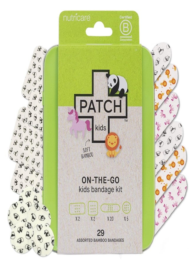 Patch Kids On-The-Go Natural Bamboo Adhesive Bandage Kit for Sensitive Skin, Eco-Friendly Hypoallergenic Bandages for Sensitive Skin. Non Toxic Bandages for Boys & Girls with Cute Prints, 29 ct Small - Image 1